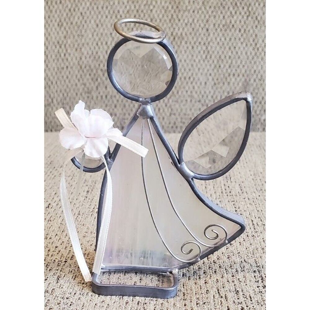 Iridescent White Stained Glass Angel Suncatcher Home Decor